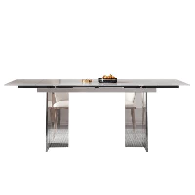 China Extendable White Rectangular Dining Table Multifunctional Acrylic Folding Telescopic Marble Table for sale