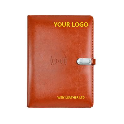 China Wholesale Customized Soft Cover PU Charging Power Bank Planner Custom Notebook Wireless Notebook with Cable for sale