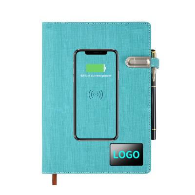 China Custom Gift Leather Dots 2021 LED Light Logo Hardcover A5 Diary Notebook With Power Bank Charges And USB Flash Drive for sale