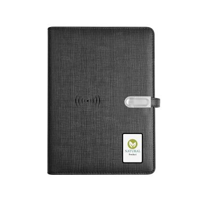 China PU Leather Power Bank Notebooks A5 Power Binder Power Bank Note Pad Wireless Planner Agenda Organizer Wireless Notebooks With LED Light for sale