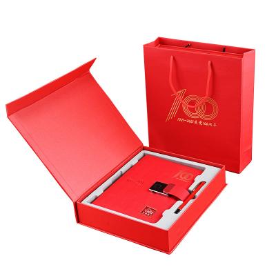 China Custom Logo 10000mAh Powerbank Loose-leaf Luxury Business Diary Notebook and Pen Gift Set With Fingerprint Open for sale