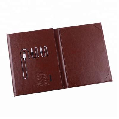 China High capacity hotel leather menu cover custom made restaurant menu with power bank for sale