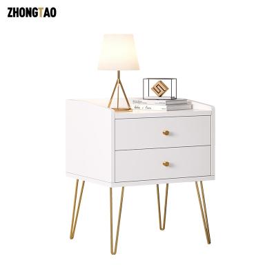 China OEM Modern Luxury Metal Style Gold White Nightstands With Drawers for sale