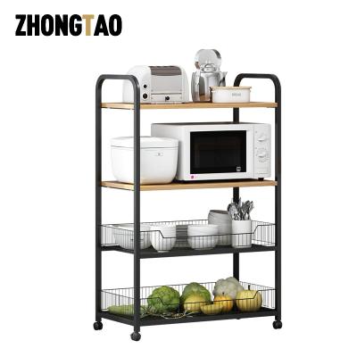 China 4 Layers Kitchen Viable Storage Containers Rack Shelf Rolling Cart Dish Drainer Rack Microwave Oven Rack for sale