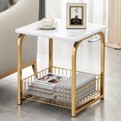 China MDF Wood Based Panel Pbed Table Coffee Table Modern Gold Luxurious Gold Marbling Side End Table for sale