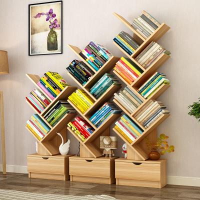 China Floor Expandable Modern Tree Shaped Book Shelves Creative Wooden Bookcases Book Storage Cabinet for sale