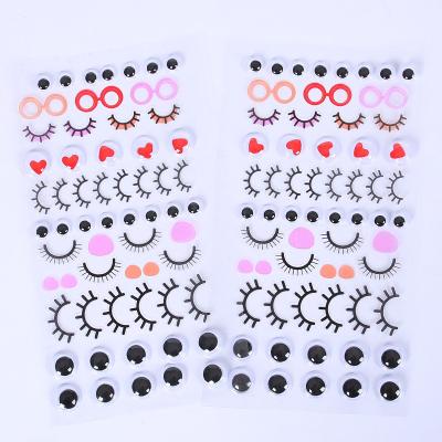 China Custom Cute 3D Kawaii Stickers Notebook Decoration Cartoon Cute Eye Whips Waterproof Sticker For Doll for sale