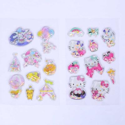 China Custom Self Adhesive Cheap Transparent Water Filled Flip Bubble Sticker 3D Cartoon Children Notebook And Cup Decoration for sale