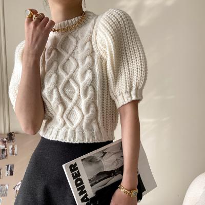 China Custom Anti-pilling Sweater Shorts Sleeve Solid Pattern Cable Twisted Thick Fashion Pullover Sweaters Women Knitted for sale