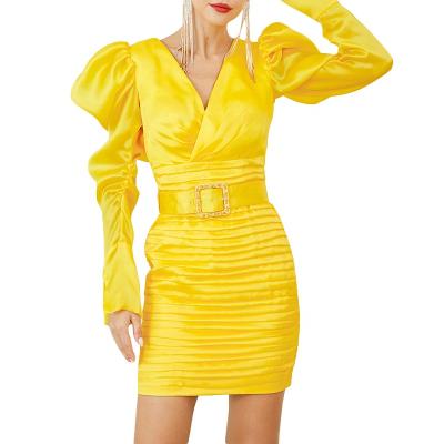 China TWOTWINSTYLE Dropshipping Stylish Anti-wrinkle Belts Gathered Waist Slimming Mini Dresses Fashion 2022 Women's for sale