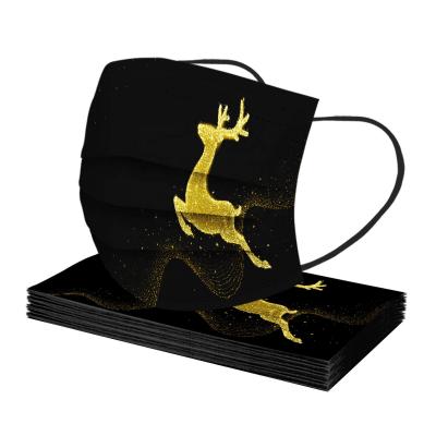 China 50 PC Happy New Year 2022 Disposable Materials Dustproof Adult Printing Face Maskes Golden Christmas Deer Maskes for sale