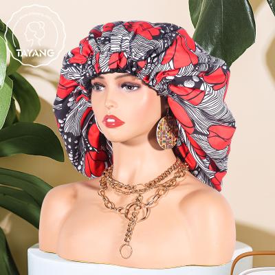 China Fashion Women Night Sleep Hat Double Layer Cozy Hoods And Comfy Satin Hair Wraps Silk Cap Hood With African Print Custom Logo for sale