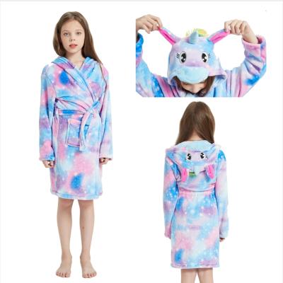 China Wholesale Breathable Thick Boys Girls Hooded Kids Fleece Unicorn Bathrobes Towel Kids Fleece Sleepwear Long Sleep Robe for sale