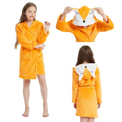 China Fox Yellow Cute Cartoon Soft Breathable Sleepwear Western Girls Children Plush Velor Plush Supplier Hooded Bathrobes Bathrobes for sale