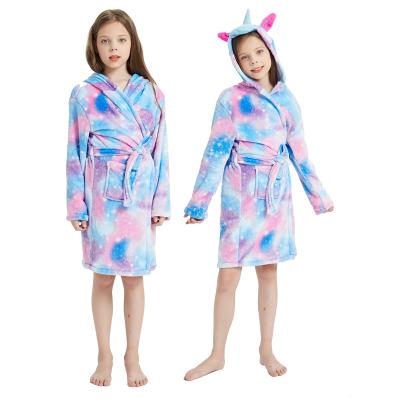 China Breathable Little Unicorn Boys Girls Rainbow Hooded Flannel Cartoon Winter Monster Design Cute Animal Bathrobes For Kids for sale