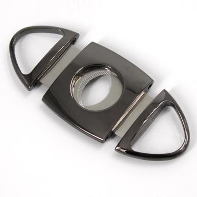 China Wholesale CLASSIC Sawtooth free chopped wave zigzag serration logo double blade stainless steel shredded cigar cutter for sale