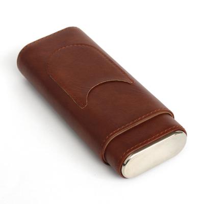 China Custom CLASSIC in China Stainless Steel Lid and Cigar Tobacco Fashion Leather Travel Bottom Cigar Case for sale