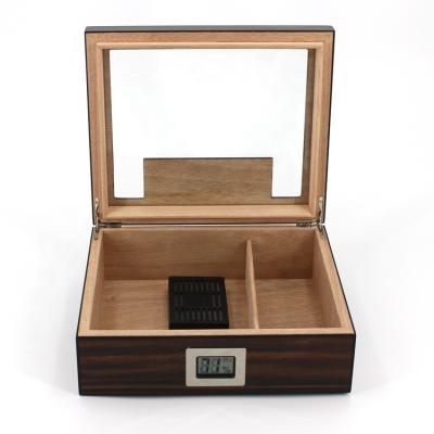 China Customized Luxury Spanish Cedar Wooden Box Glasstop Cigar Humidor With Hygrometer for sale