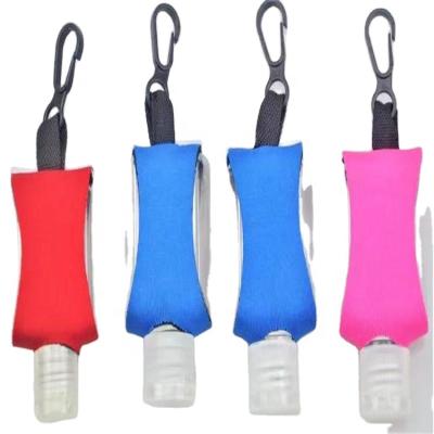 China Waterproof Sanitizer Holder Hand Cover Vest Bottle Neoprene Protective Case With Hook And Plastic Bottle Can Be Customization for sale