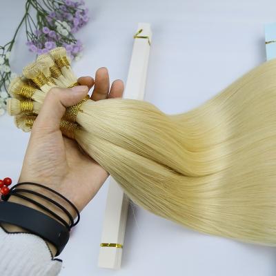 China Silky Straight Wave Customized 22 Inch 1B Human Hair Hand Tied Double Drawn Remy Hair Extensions for sale