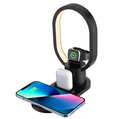 China 4In Night Light Table Lamp Tabie Lamp Fast Charging Wireless Charger 1 Smart Watch Wireless Charger For Samsung For Iphone 13 Wireless Charger for sale