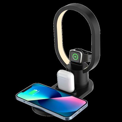 China Night Light Table Lamp 2022 New Qi Led Lamp Fast Wireless Charger With Night Light Radio Charger Pad Qi Mic Usb 3 In 1Wireless Charger for sale