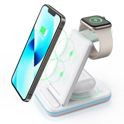 China Convenient 15w Multifunctional Wireless Charger Magnetic Wireless Charger 3 in 1 Foldable Stand for Iphone 13 12 pro/airpod pro 3/iwatch 7 6 portable wireless chargers for sale