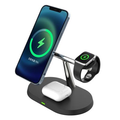 China Magnetic three-in-one wireless charger 3 in 1 15w magnetic wireless fast charging dock station 3in1 wireless charger stand mobile phone holder portable wireless charger for sale