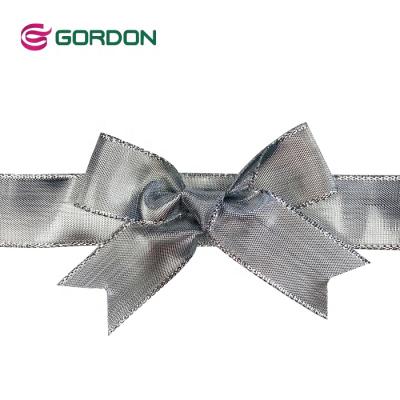 China Wholesale Fashion Christmas Gift Wrap Ribbon Bow Tie Gift Decoration Ribbon Silver Metallic Bow for sale