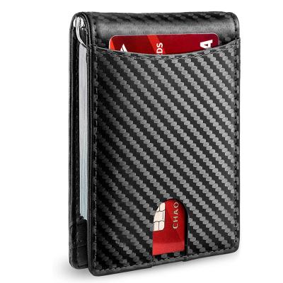 China Men's Wallet Front Pocket Carbon Fiber Slim RFID Blocking Wallet For Men With Money Clip for sale