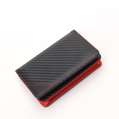 China LEATHER FOLDING CARD WALLET Pure Carbon Fiber with Leather Credit Card Sleeve Business Card Holder for sale