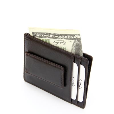 China Custom Wallet Men's Front Pocket Money Clip Magnetic Leather RFID Card Wallet for sale