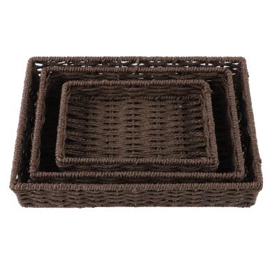 China Sustainable New Design Hand - Woven Decorative Eco-friendly Tray Paper Rope Rectangle Tea Coffee Storage Basket for sale