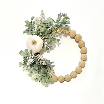 China Environmental Protection Green Spring Home Decor Wood Beads Garland Christmas Decoration Wreath for sale