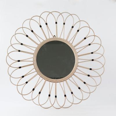 China Minimalist Handmade Round Home Decorative Mirror Fashion Makeup Wall Hanging Rattan Interior Decor for sale