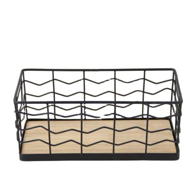 China Simple Sustainable High Quality Home Improvement Metal Fruit Storage Basket With Wood Bottom for sale