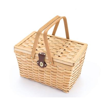 China Minimalist Hot Sale Wicker Wood Chips Holiday Gift Picnic Basket for sale