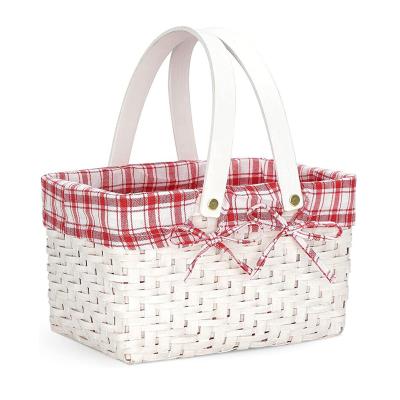 China Hot Sale Handmade Natural White Wood Chip Picnic Basket From Factory Eco-friendly for sale