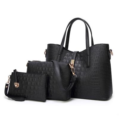 China Best Selling Fashion PU Leather Tote 3 Pcs Bags Top Purse And Luxury Designer Crocodile Bag Satchel Handle Set Handbags Women for sale