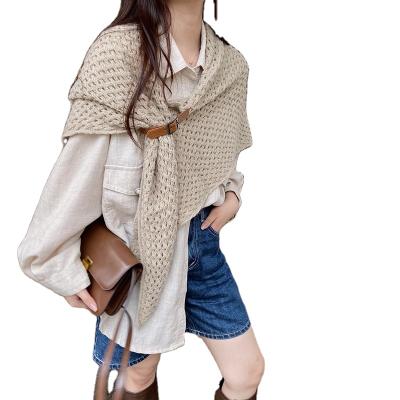 China Daily Women Warm Chunky Wide Blanket Wrap Shawl Soft Knitted Cover Up Scarf with Belt Crochet Stole Shawl Scarf for sale