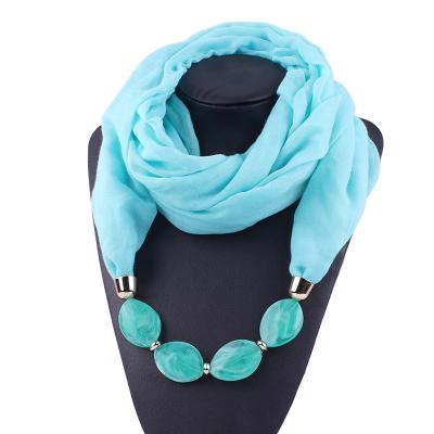 China Fashion Daily Women's Daily Garment Accessories Solid Color Infinity Scarf Chiffon Scarf Resin Necklace Jewelry Pendant Scarf for sale