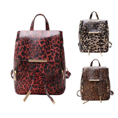 China Waterproof Women Fashion Foldover Backpack Stylish Faux Leather Leopard Print School Bag Leather Backpack for sale