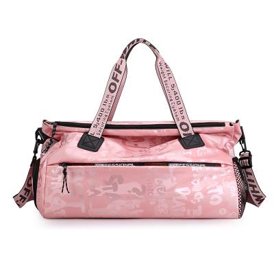 China Fashion Women Waterproof Weekender Overnight Bags Pink Travel Tote Training Yoga Gym Bags Zippered Duffel Bag With Shoe Compartmen for sale