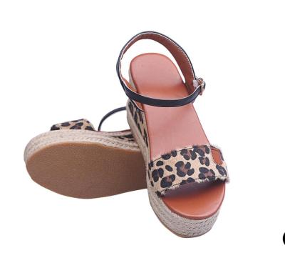 China Printed Women Open Toe Color Block Platform Wedge Sandals Leopard Espadrilles Sandals for sale