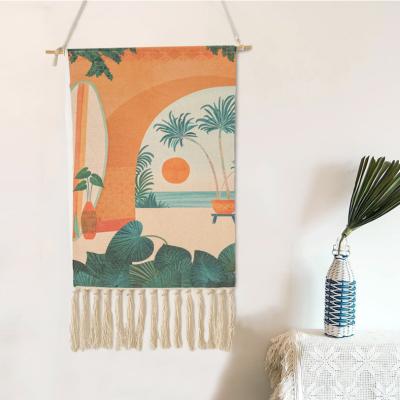 China Home Decor Macrame Tapestry Tassel Woven Tapestry Art Wall Hanging Canvas Art Boho Home Decoration Jacquard Landscape Macrame for sale