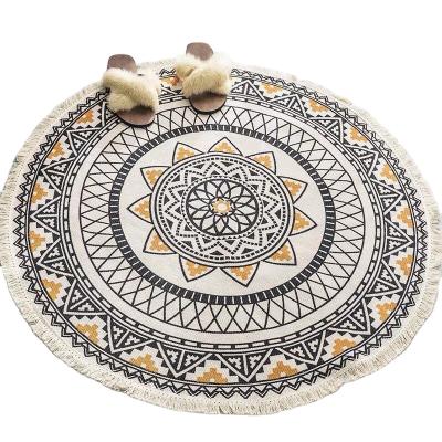 China Washable 120cm Round Area Rugs Mandala Hand Woven Cotton Round Bohemian Blanket With Tassels Throw Area Rug Indoor Circle Rug for sale