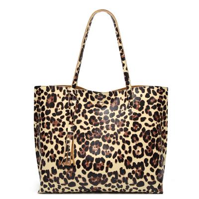 China Vintage Wholesale Fashion PU Leopard Print Leather Wild Animal Pattern Tote Bag Handbag for sale