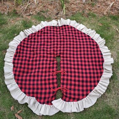 China Wholesale Burlap Ruffled Christmas Tree Skirt Buffalo Plaid Christmas Tree Skirt Country Style Burlap Christmas Decoration for sale