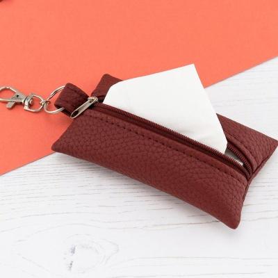 China Minimalist Leather Portable Cash Box Coin Holder Pouch Faux Tissue Pocket Storage Paper Bag Purse With Zipper Key Chain for sale