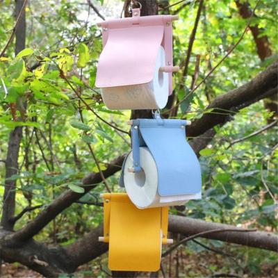 China Minimalist Portable Camping PU Tissue Hanger Outdoor Toilet Paper Roll Cover Roll Tent Paper Holder Picnic Tissue Paper Hanging Bat for sale